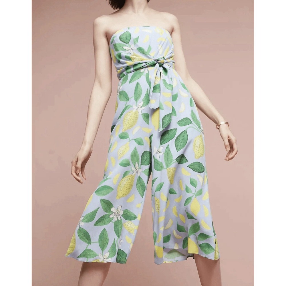 Anthropologie Maeve Lemon‎ Grove Strapless Jumpsuit Size 6